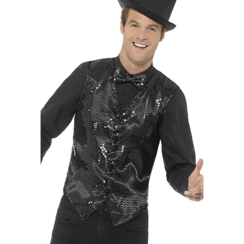 Smiffy's Sequin Waistcoat, Black