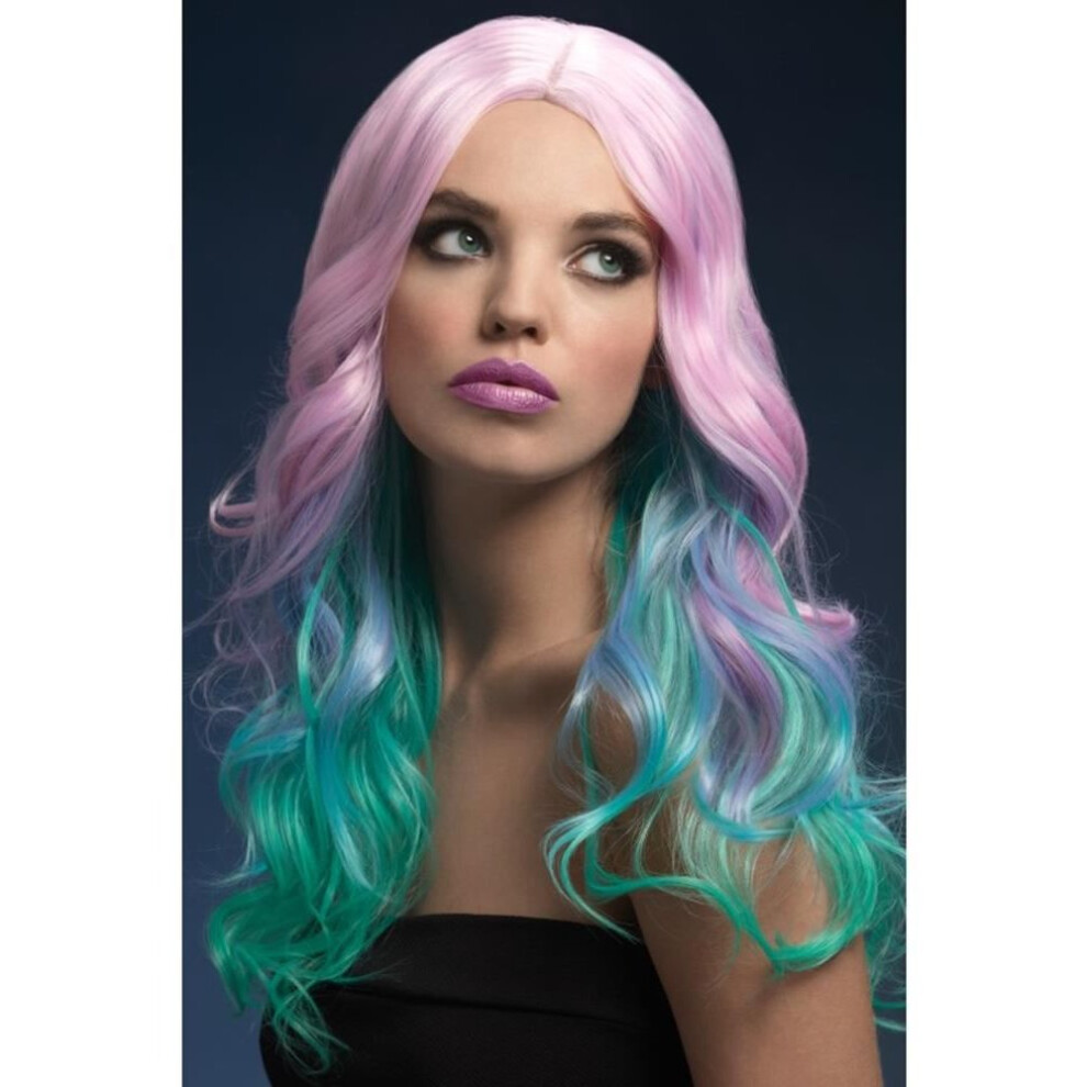 Smiffy's Fever Khloe Wig, Pastel Ombre, Long Wave With Centre Parting, 26Inch/66Cm Multicoloured