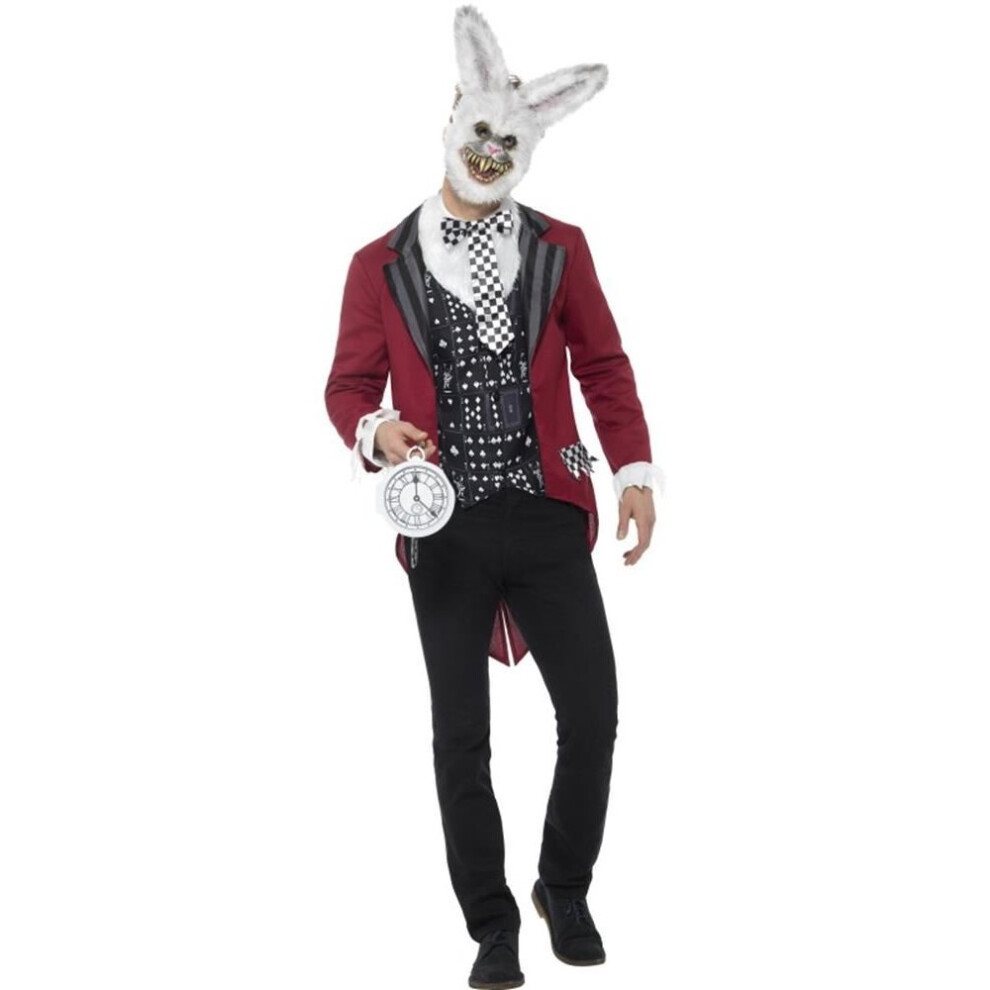 Deluxe White Rabbit Costume, Red, with Jacket, Mock Shirt, EVA Mask & Pocket Watch