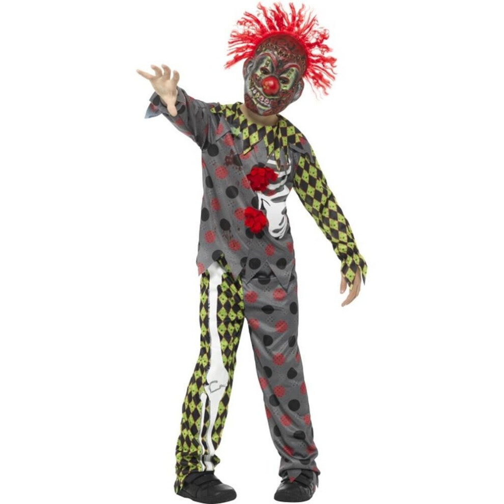 Deluxe Twisted Clown Costume, Multi-Coloured, with Top, Trousers & EVA Mask with Hair