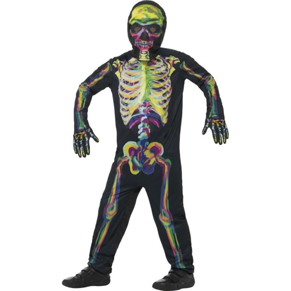 Glow in the Dark Skeleton Costume, Multi-Coloured, with Bodysuit, Mask & Gloves