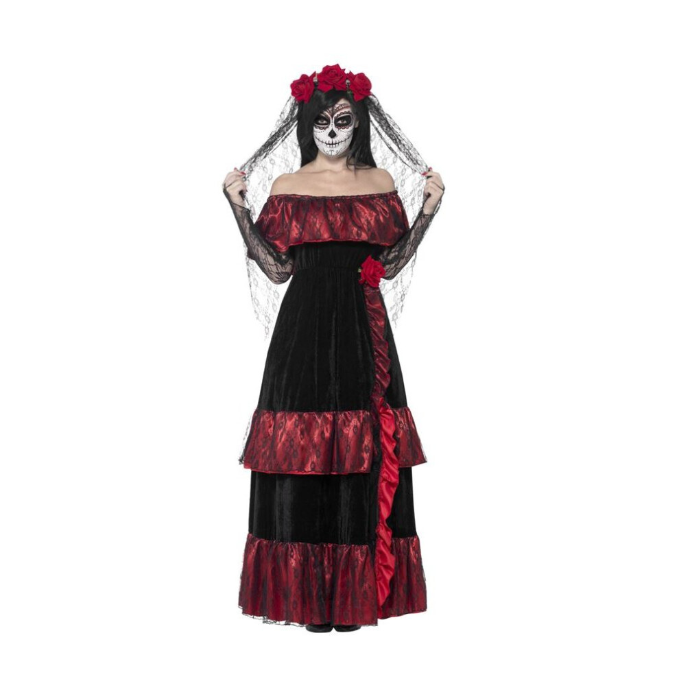 Smiffy's Day Of The Dead Bride Costume,Mexican Day Of The Dead/Sugar Skulls,Uk 24-26 Black