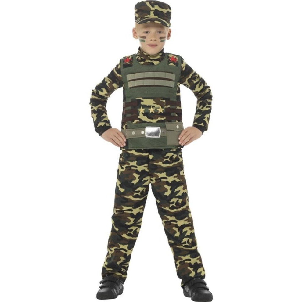 Camouflage Military Boy Costume, Green, with Top, Trousers & Hat