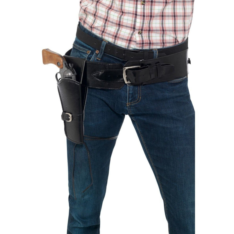 Smiffy's Adult Faux Leather Single Holster With Belt, Cowboys And Indians Fancy Dress Black