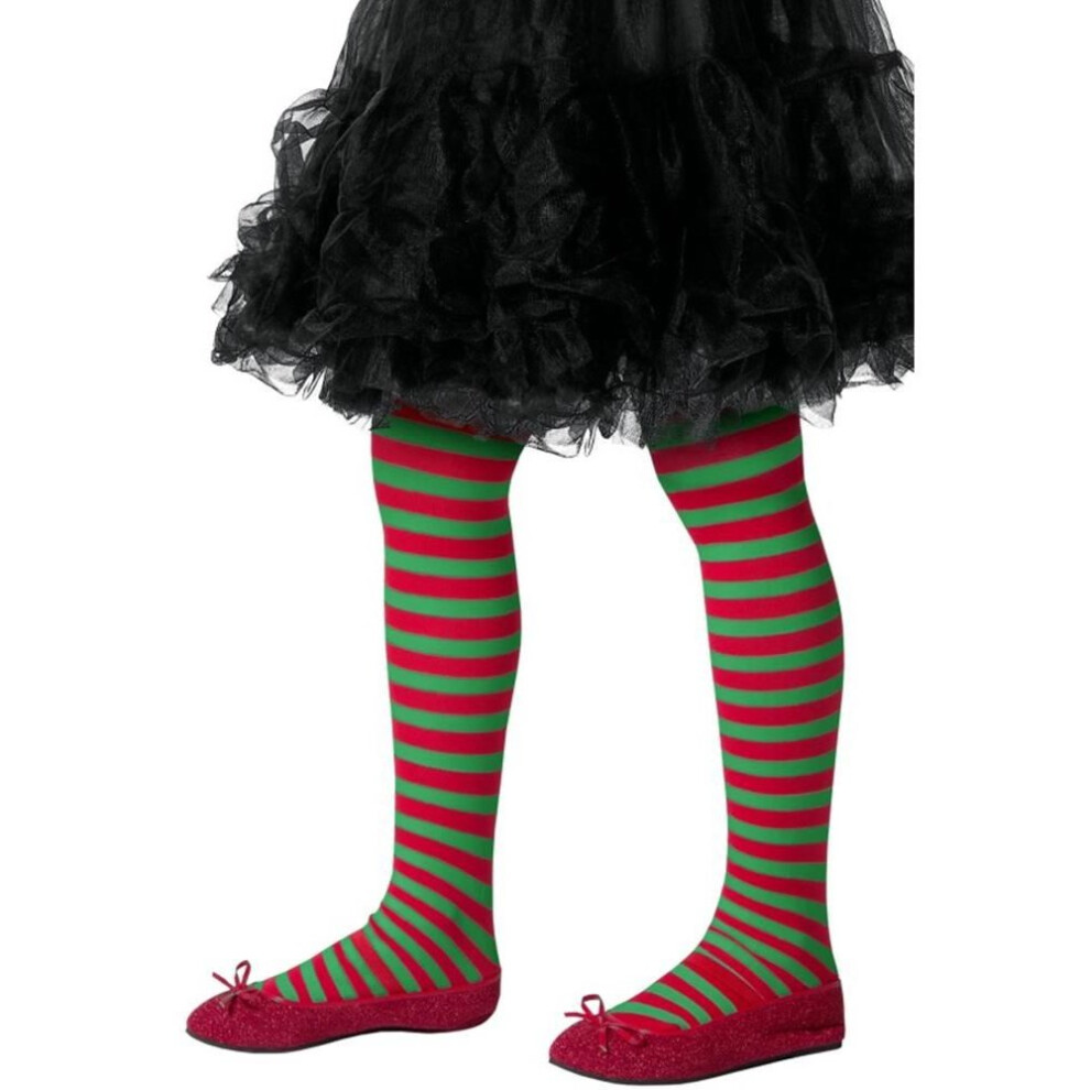 Striped Tights Childs Red & Green,Children's Tights Age 8-12