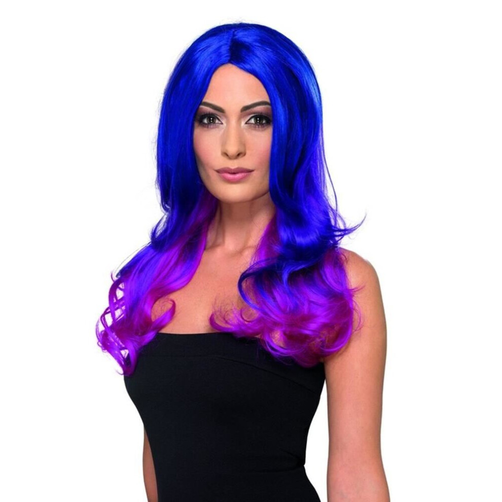 Smiffy's Fashion Ombre Wig Wavy Long Blue & Pink Heat Resistant/Styleable,