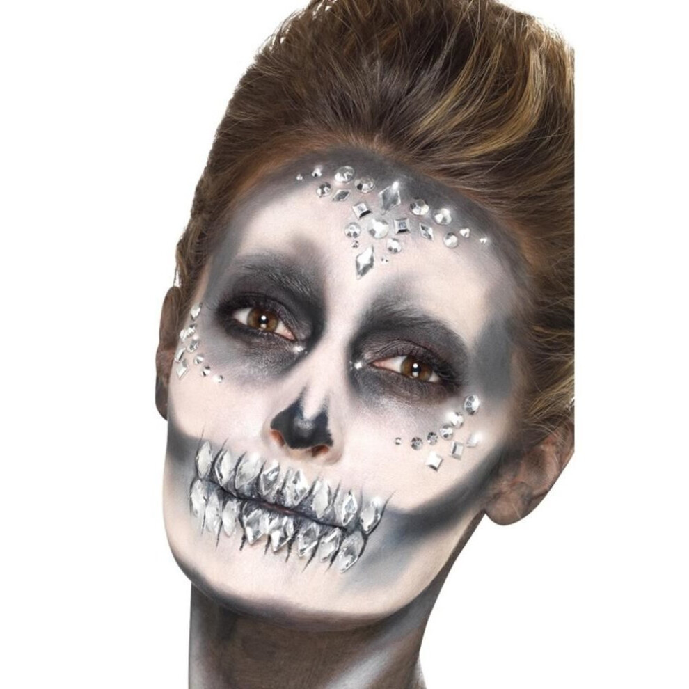 Smiffy's Jewel Face Gems Sheet Of 100, Facepaint/Makeup Silver