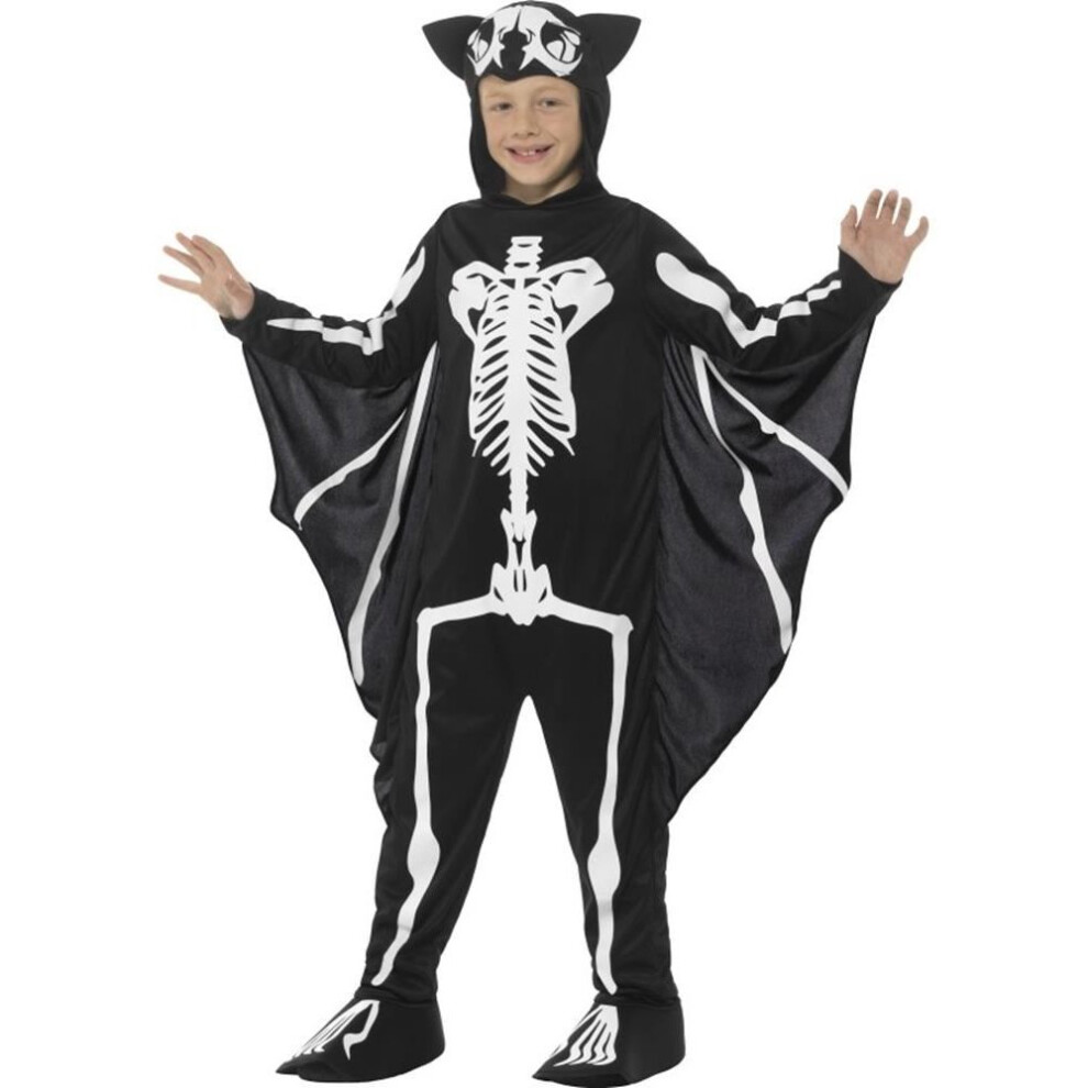 Bat Skeleton Costume, Black, with Hooded Bodysuit & Attached Wings