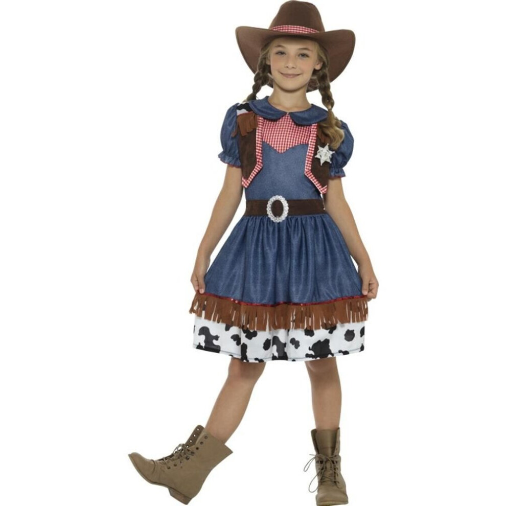 Texan Cowgirl Costume, Blue, with Dress, Attached Waistcoat & Hat