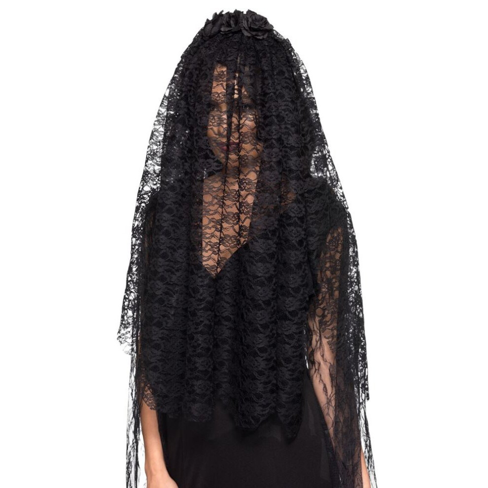 Smiffy's Widow Veil With Flowers,Halloween Fancy Dress Accessories Black