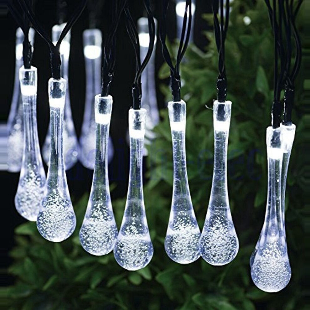 (20 White Raindrop Shaped Bulbs) GEEZY Shapely String Lights | Solar Powered LED Outdoor Lights