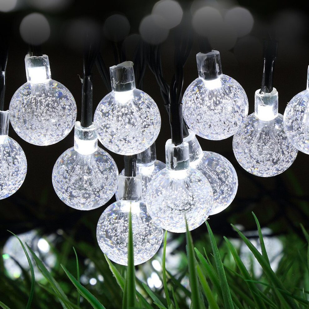 (30 White Crystal Ball Shaped Bulbs) GEEZY Shapely String Lights | Solar Powered LED Outdoor Lights