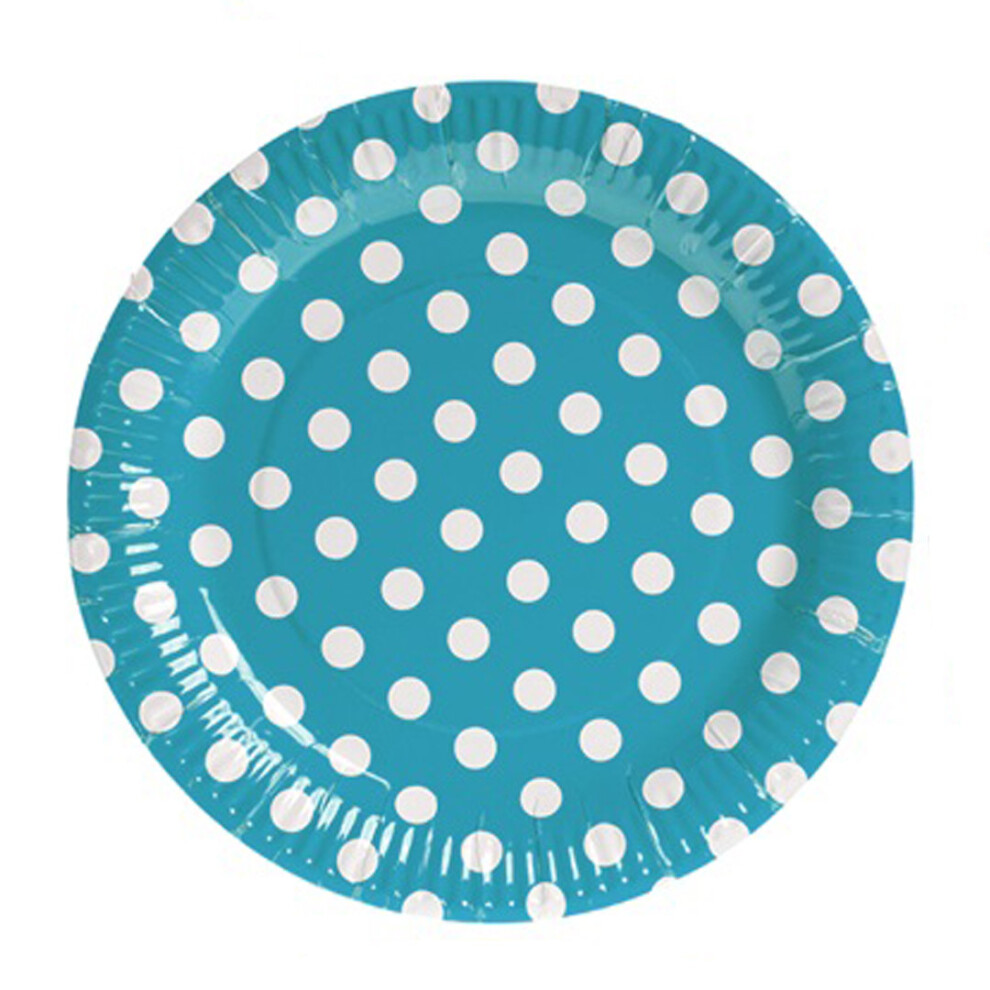 TRIXES 10PC Pack Blue Polka Dot Party Paper Plates