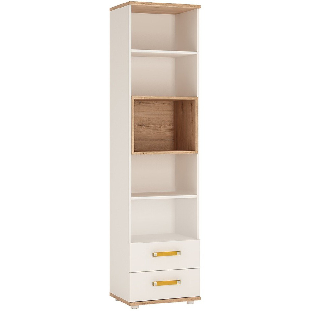 4 KIDS Tall 2 Drawer Bookcase with Orange Handles
