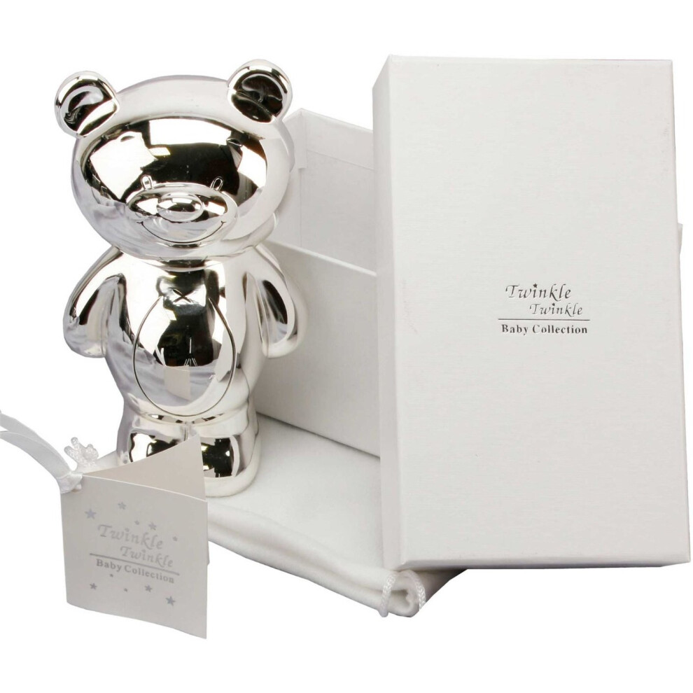 Twinkle Twinkle Silver Plated Teddy Bear Money Box