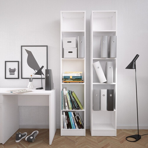 Basic Tall Narrow Bookcase (4 Shelves) in White 2