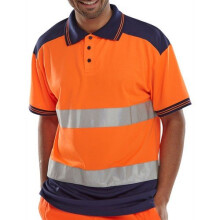 (XL) Click CPKSTTENORXXL Hi Vis Orange / Navy Blue Polo Shirt 2 Tone XXL