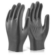 (L) Glovezilla GZNDG10BLL Nitrile Disposable Gripper Glove Powder Free Black Large (9) Box of 1000