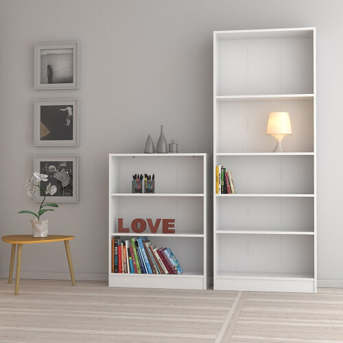 Basic Tall Wide Bookcase (4 Shelves) in White 2