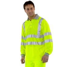 (S, Yellow) Click BPKSLSENORS Hi Viz Orange Polo Shirt Long Sleeve Small
