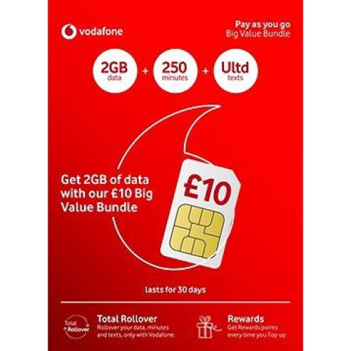Vodafone £10 Big Value Pay as You Go Triple sim card