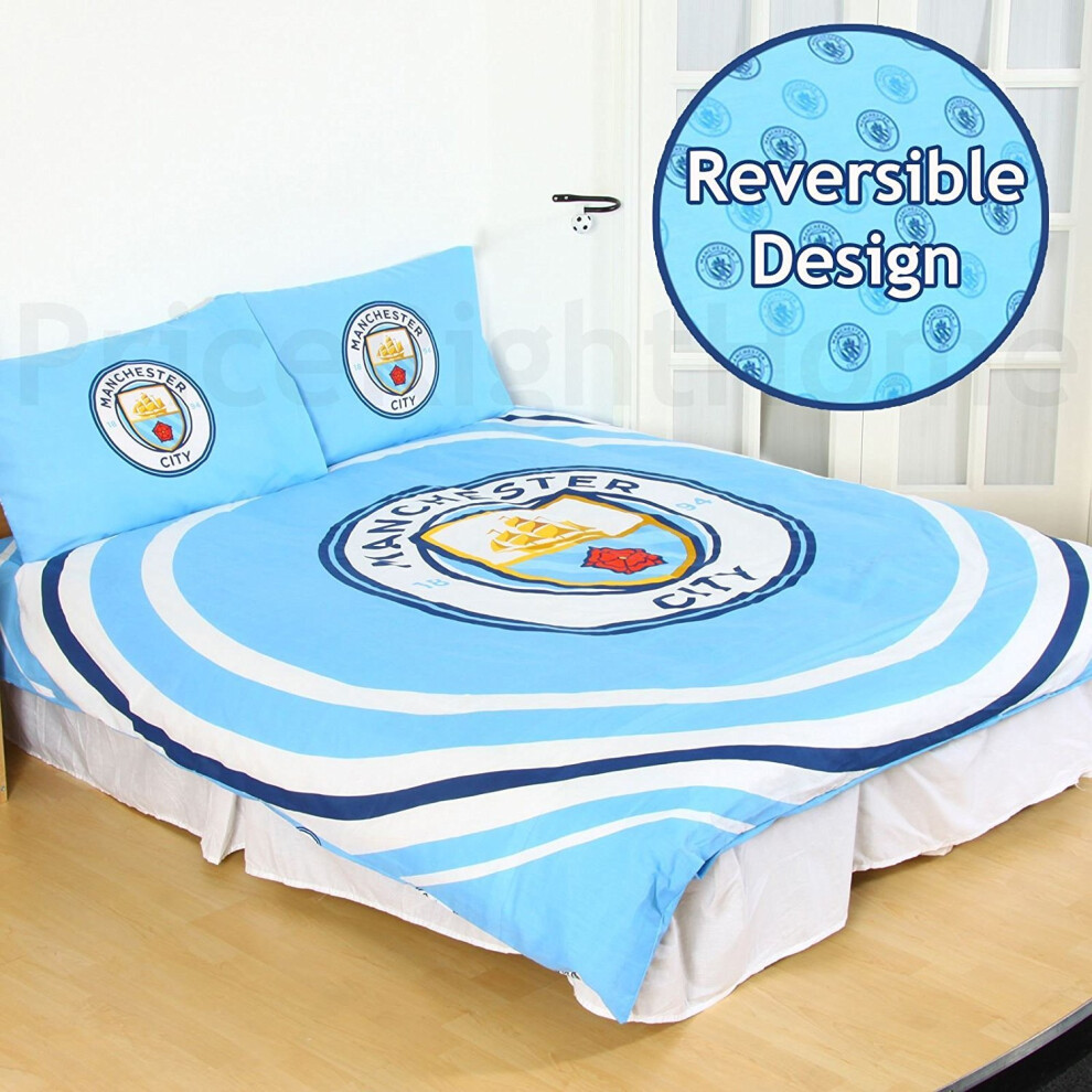 Manchester City FC Official Double Duvet and Pillowcase Set Pulse Design