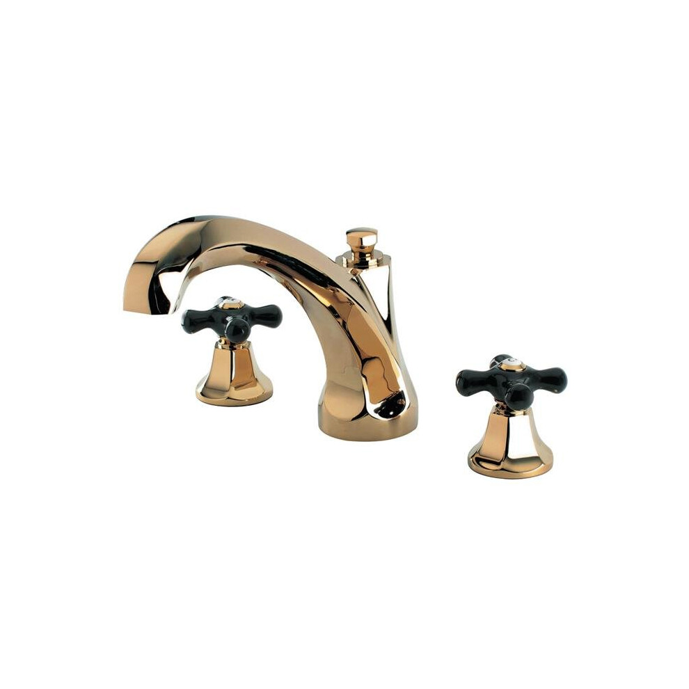 Kingston Brass Ks4322pkx Metropolitan Onyx Roman Tub Filler With Black Porcelain Cross Handle Cross Handle, Polished Brass 663370304316