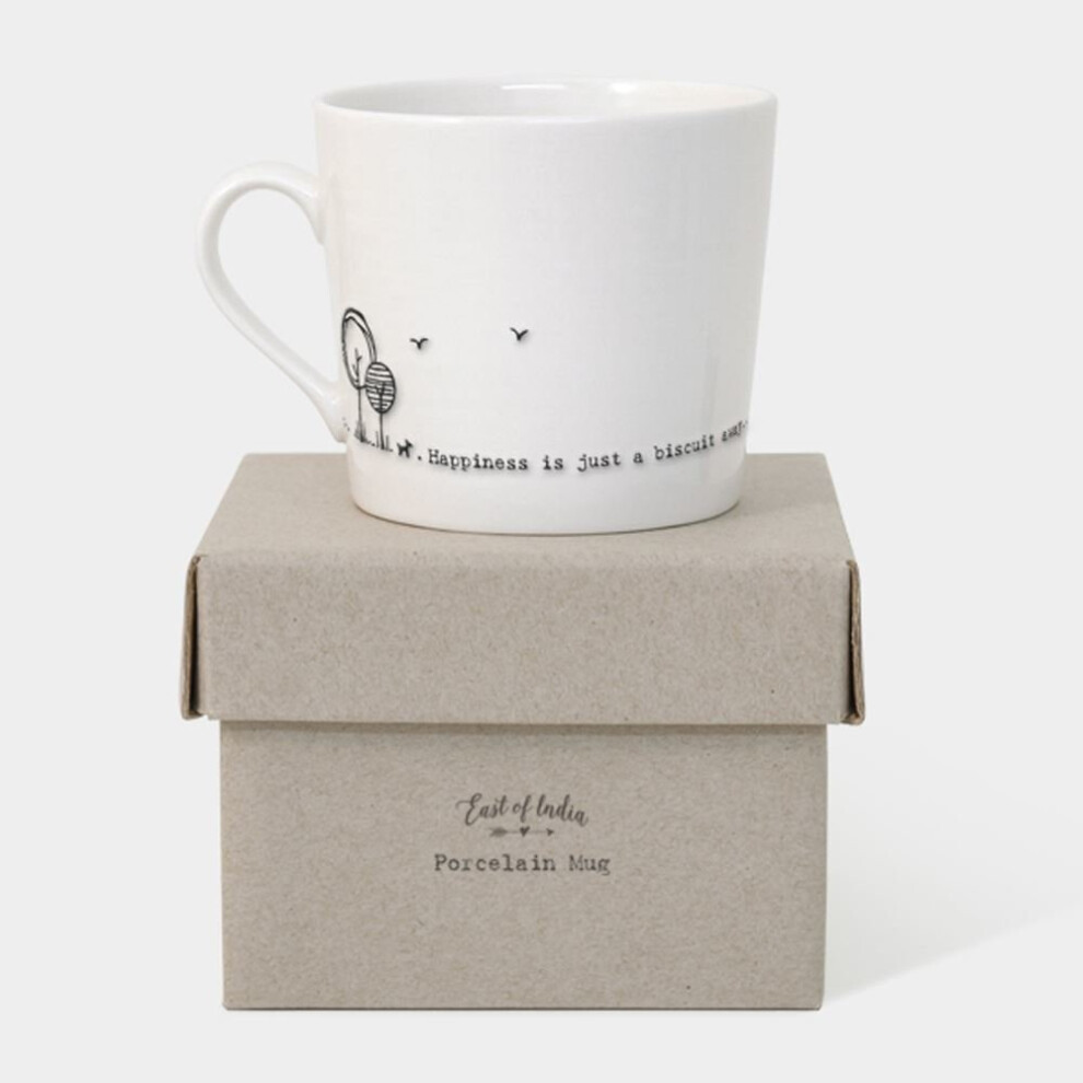 East of India Porcelain Ceramin Mug 'Happiness is just a biscuit away' Gift