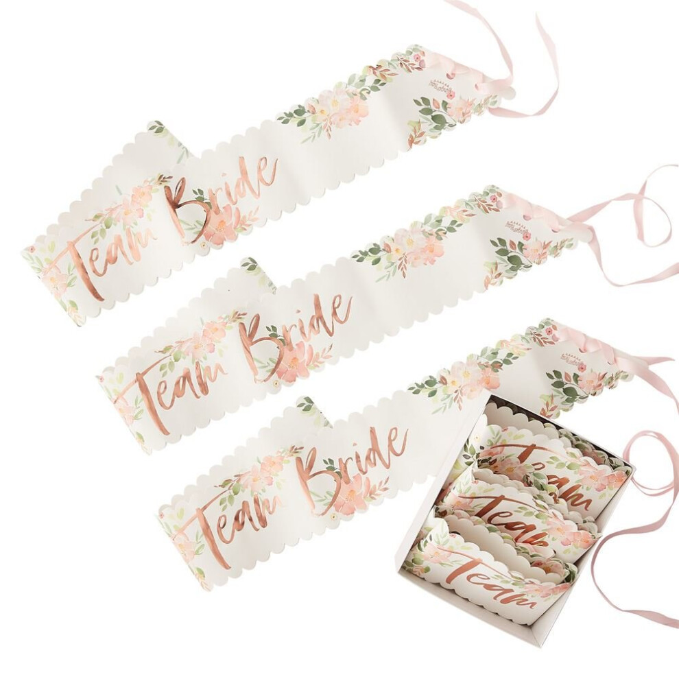 Ginger Ray Team Bride Floral Sashes X6 White
