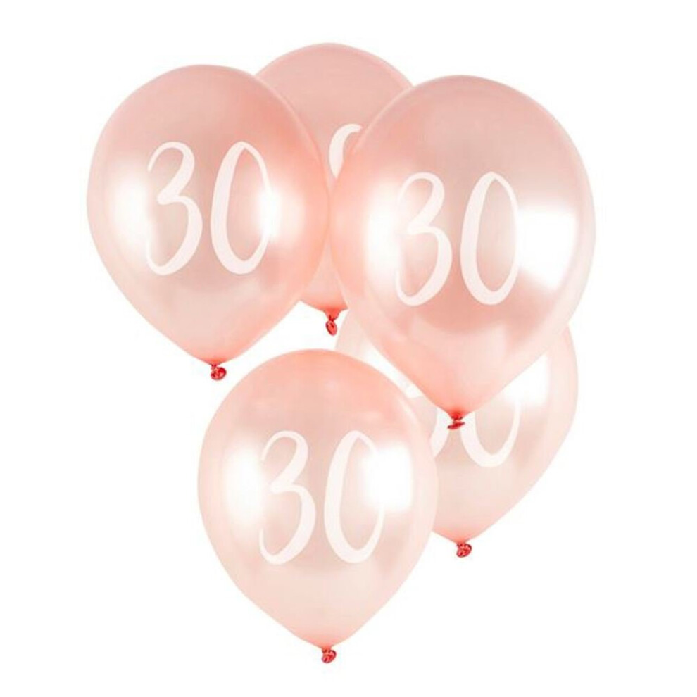 30th Milestone Birthday Party Balloons in Rose Gold x5