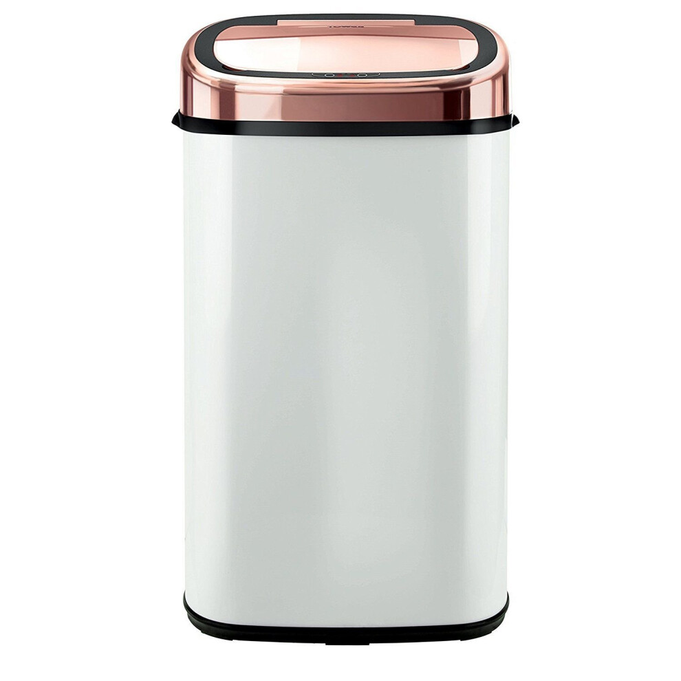 Tower T80904RW Kitchen Bin with Sensor Lid, Automatic Soft-Close, Manual Override, 58 Litre, White and Rose Gold