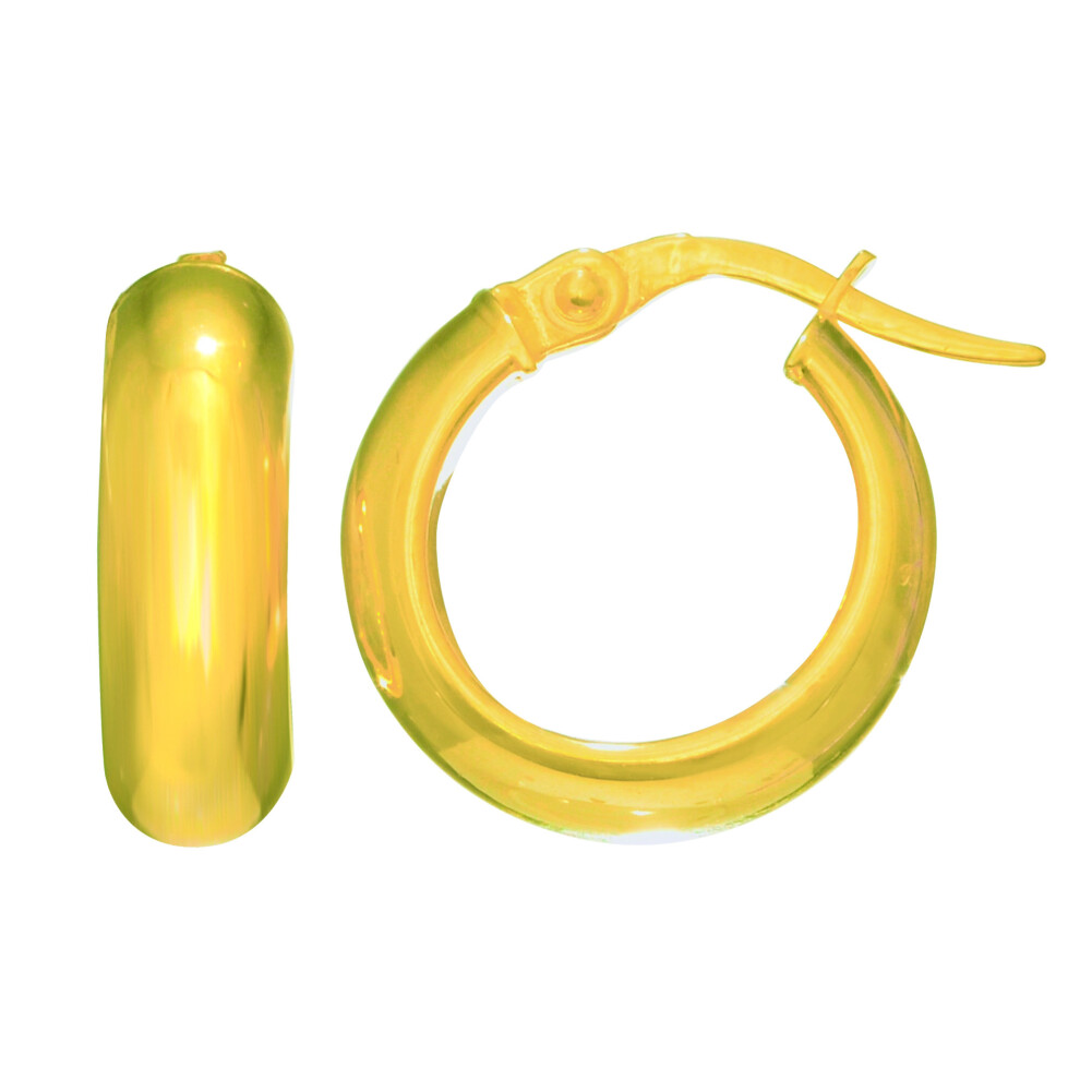 (15, Yellow) 14K Gold Round Polished Hoop Earrings, 15mm