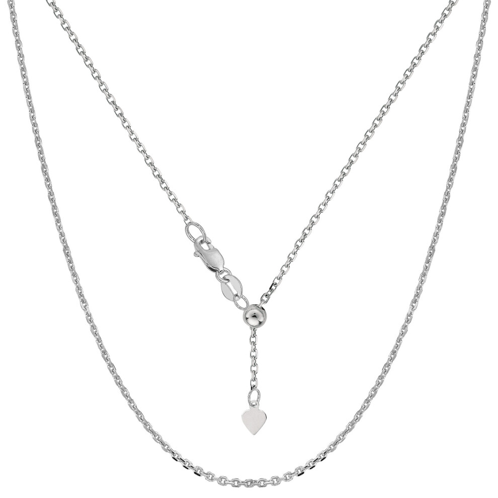 10k White Gold Adjustable Cable Link Chain Necklace, 0.9mm, 22