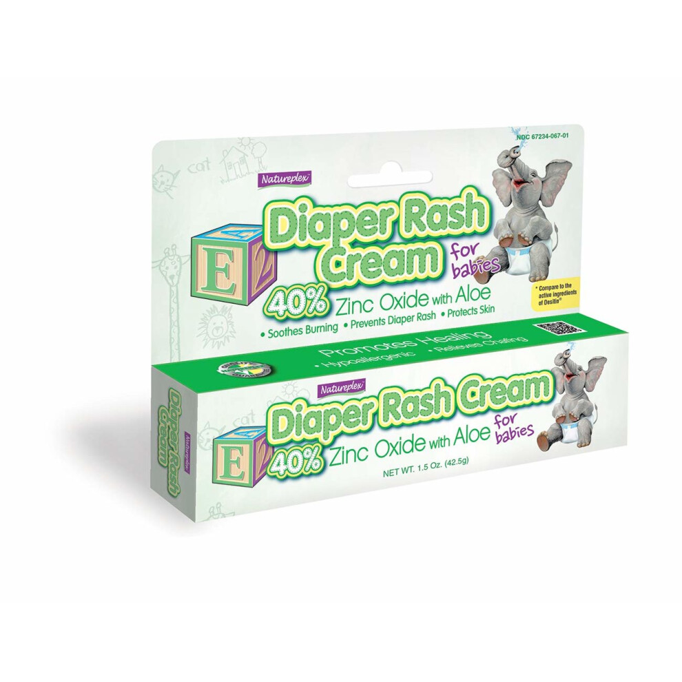 Diaper Rash 42.5G, Nappy For Babies, 40% Zinc Oxide With Aloe Cream Natureplex