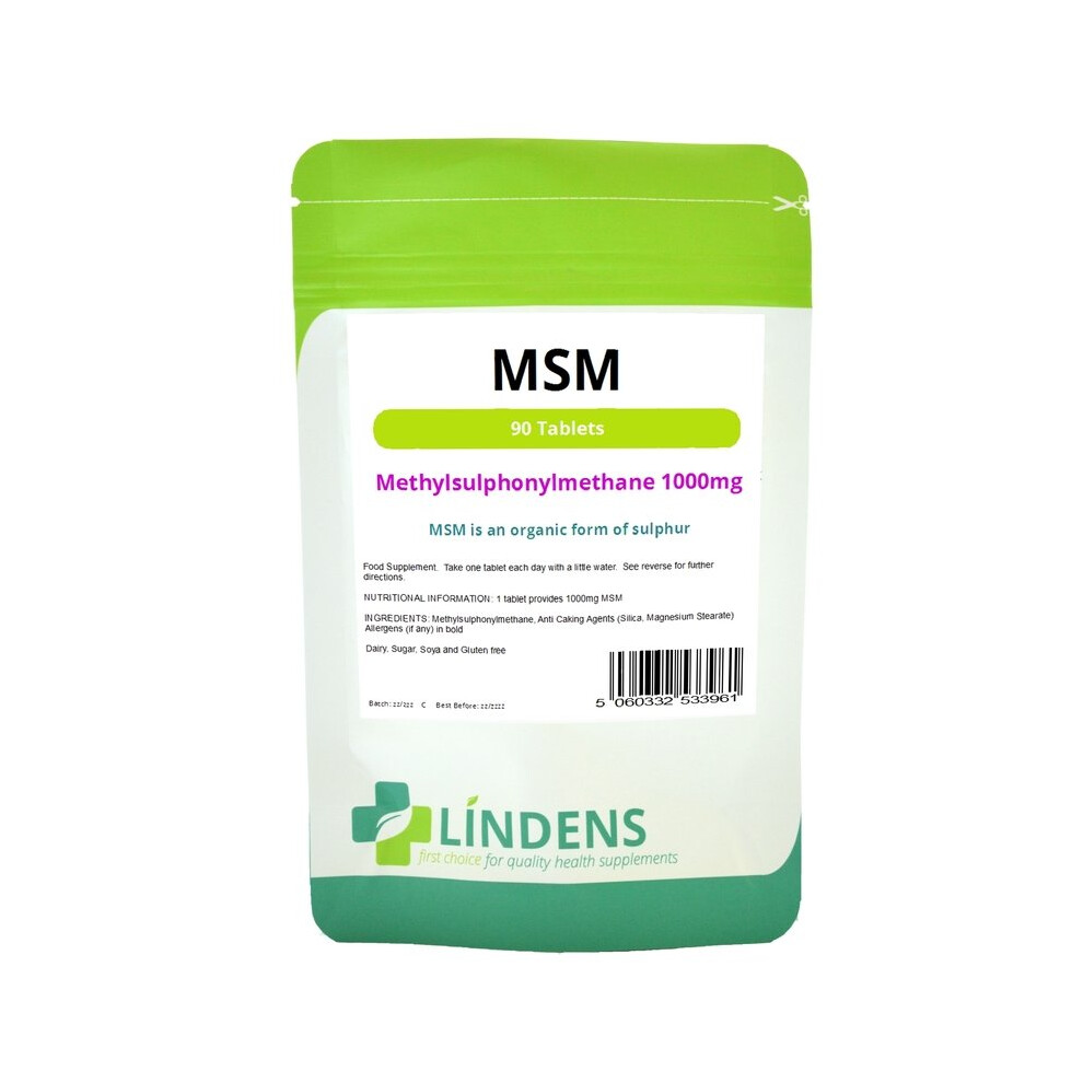 Lindens Msm (Methylsulfonylmethane) 1000Mg 90 Tablets Organic Form Of Sulphur