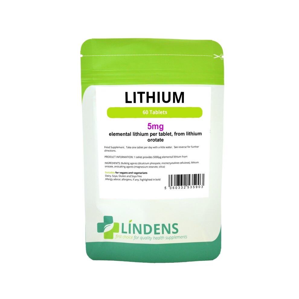 Lindens Lithium 5mg Tablets (60 pack) - From Lithium Orotate 131mg