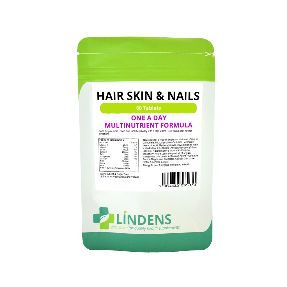 Lindens Hair Skin & Nails Formula 60 Tablets w/ Biotin Aloe Vera Vitamin C & E