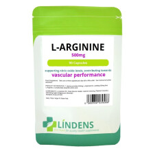 LIN4586/1 Lindens L-Arginine 500mg 90 Capsules - Nitric Oxide Support, Dairy/Soy/Gluten Free