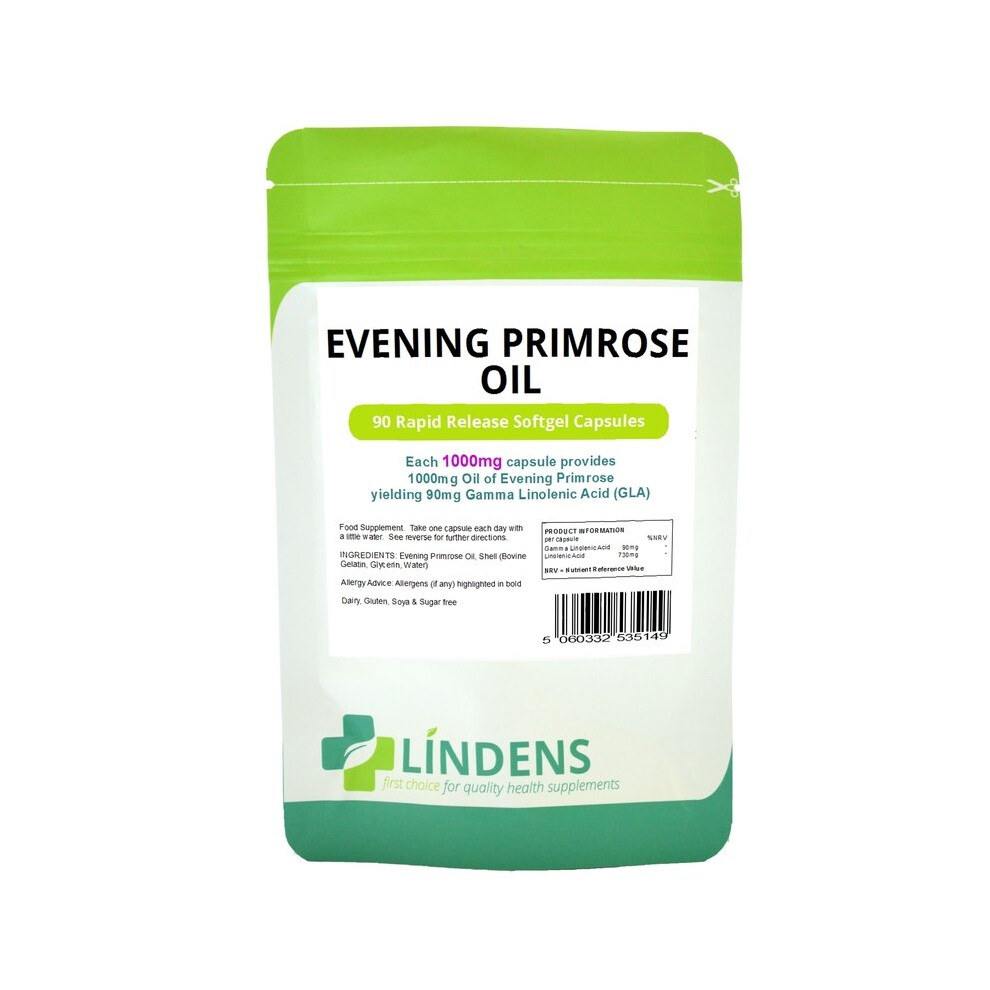 Lindens Evening Primrose Oil 1000mg 90 Capsules Vitamin E Gamma Linolenic Acid