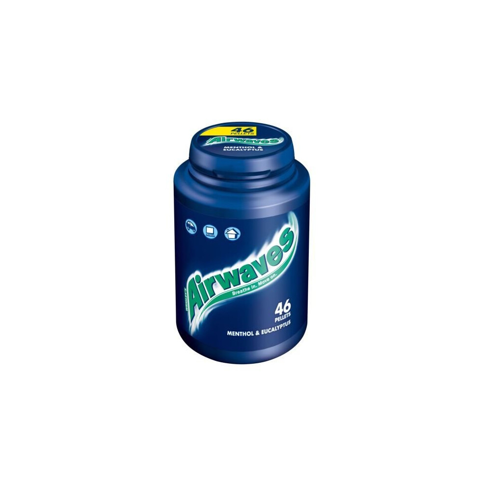 Airwaves Menthol Bottle 46-Piece Sugarfree Gum - Case of 6 (6 x 46) with Menthol & Eucalyptus