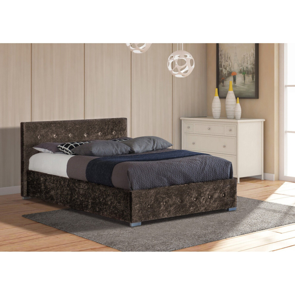 (3ft Single, Brown) Comfy Living Albie Crushed Velvet Ottoman Bed Frame