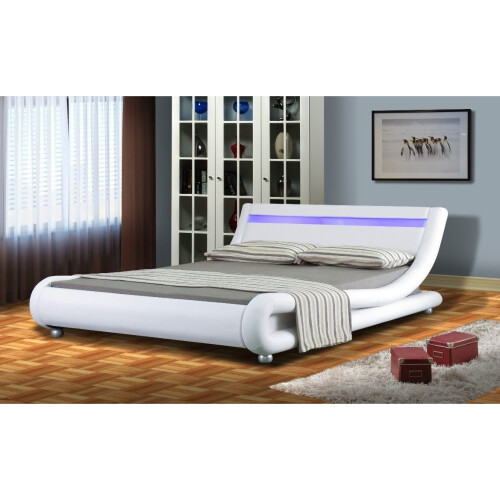 Comfy Living (4ft6 Double, White) Chase LED Faux Leather Bed Frame