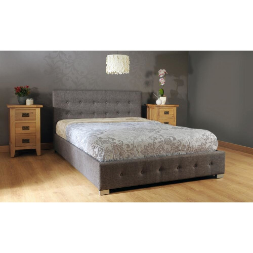 Comfy Living (4ft6 Double, Grey) Reuben Fabric Ottoman Storage Bed
