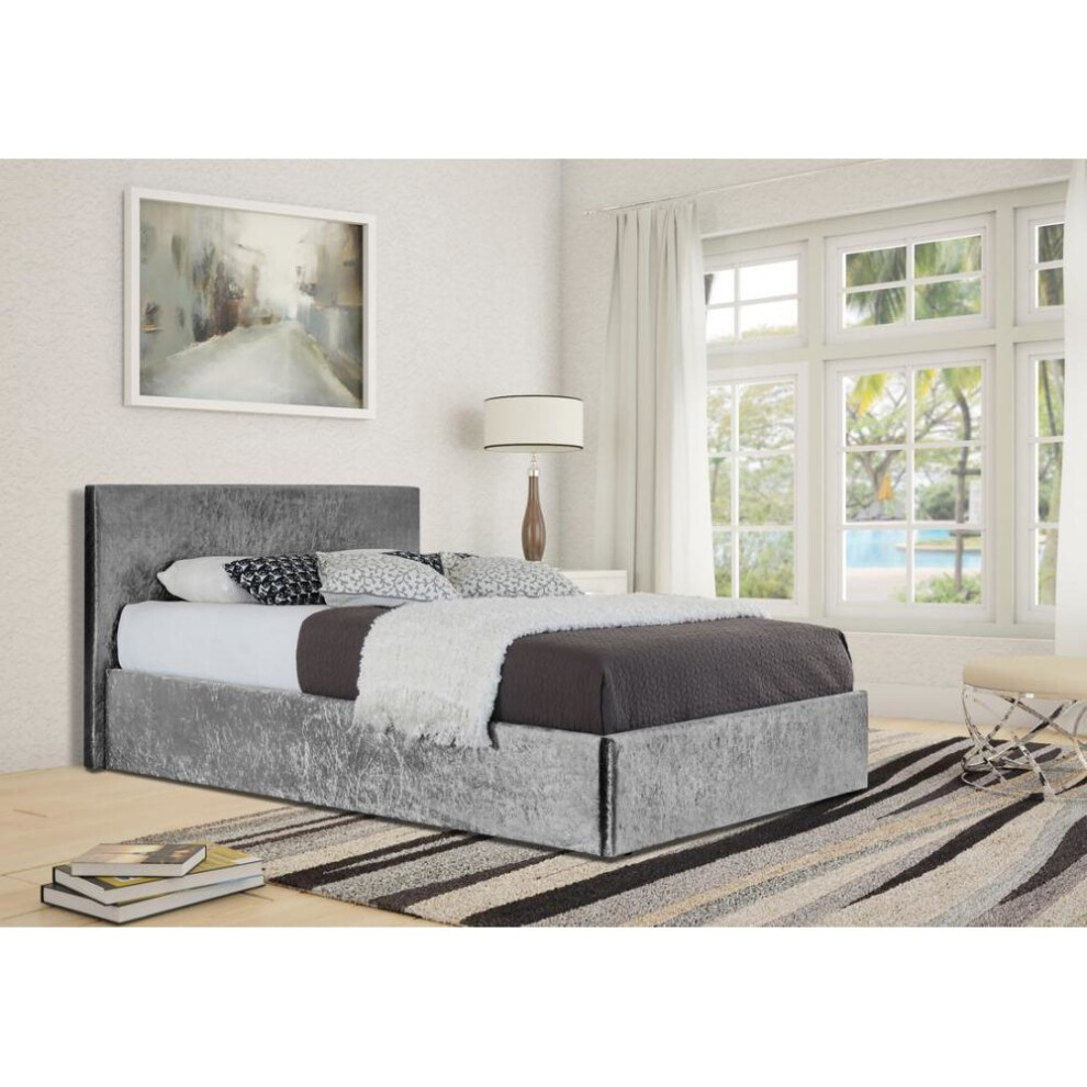 (4ft6 Double, Silver) Theodore Crushed Velvet Ottoman Storage Bed