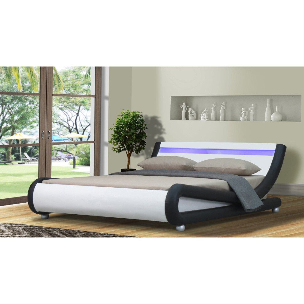 Comfy Living (4Ft6 Double, /White) Chase Led Faux Leather Bed Frame Black
