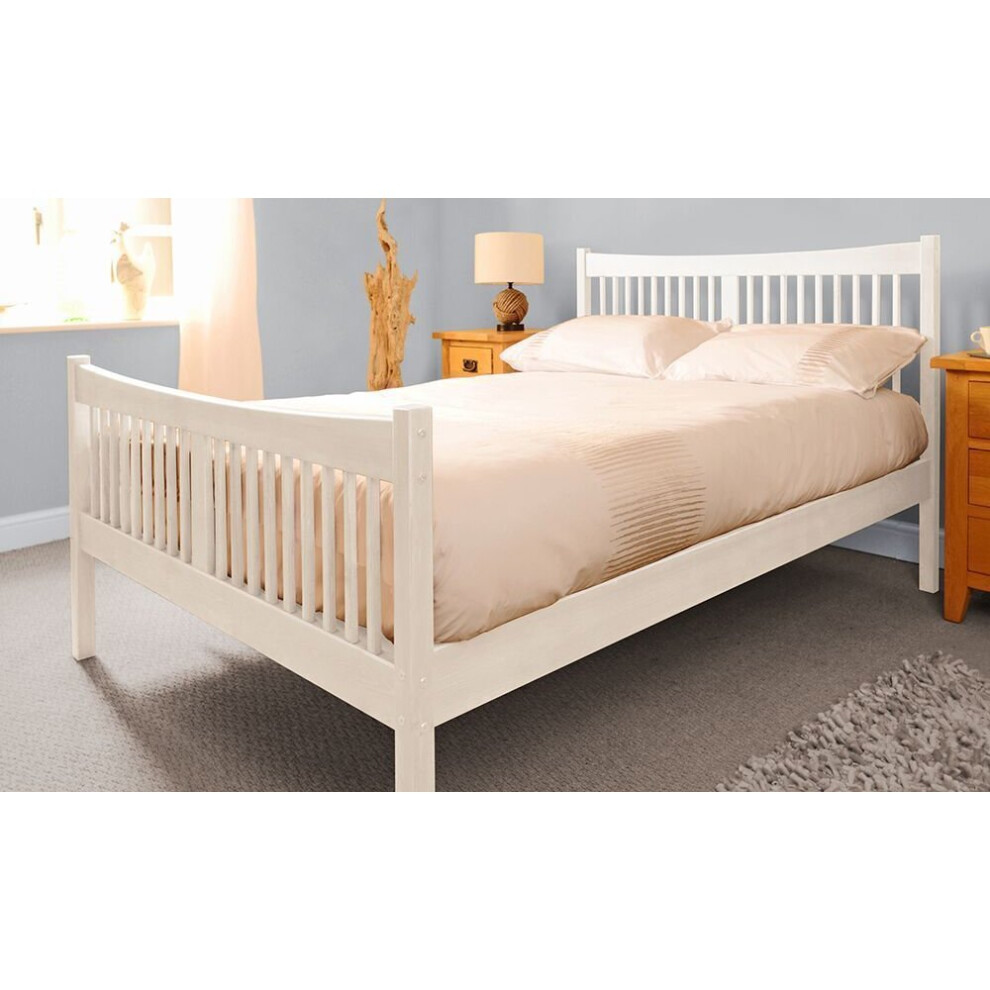 (4ft6 Double, White) Balvi Wooden Bed Frame