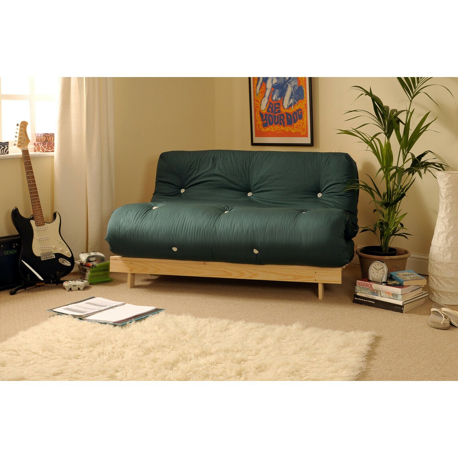 (Green, 4ft6 Double) Ayr Luxury Futon Set on OnBuy