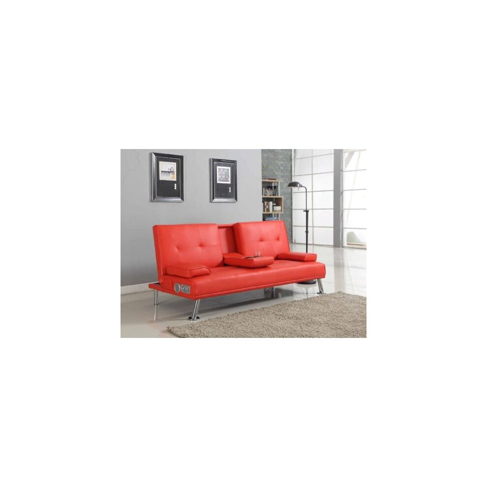 (Red) Noosa Faux Leather Bluetooth Sofa Bed