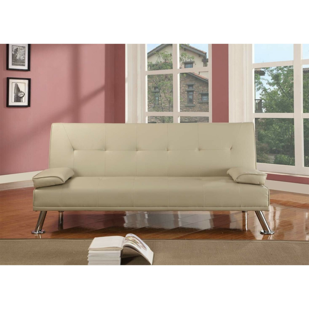 (Cream) Comfy Living Cairns Italian-Style Faux Leather Sofa Bed