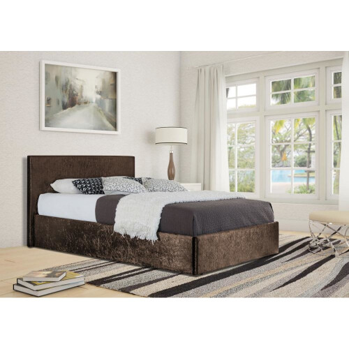 Comfy Living (3ft Single, Brown) Theodore Crushed Velvet Ottoman Storage Bed